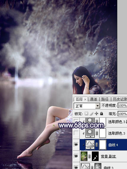 调出唯美暗紫色湖景美女图片的PS教程