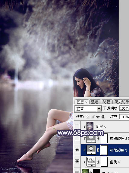 调出唯美暗紫色湖景美女图片的PS教程