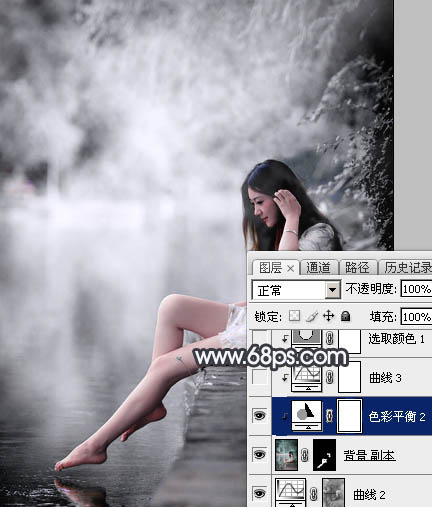 调出灰白色湖景美女图片的PS教程