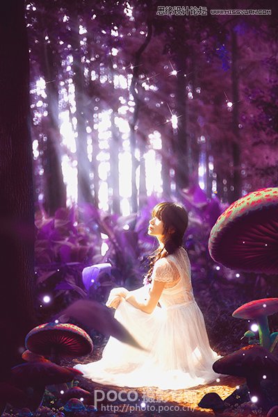 PS调出梦幻紫色森林中的女生图片