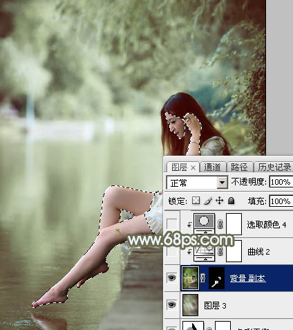 PS打造夏季深绿色的湖景美女图片