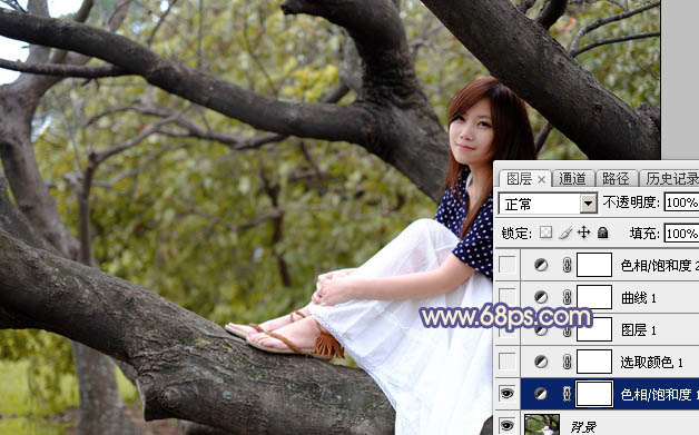 PS美化坐在大树上的漂亮女生图片