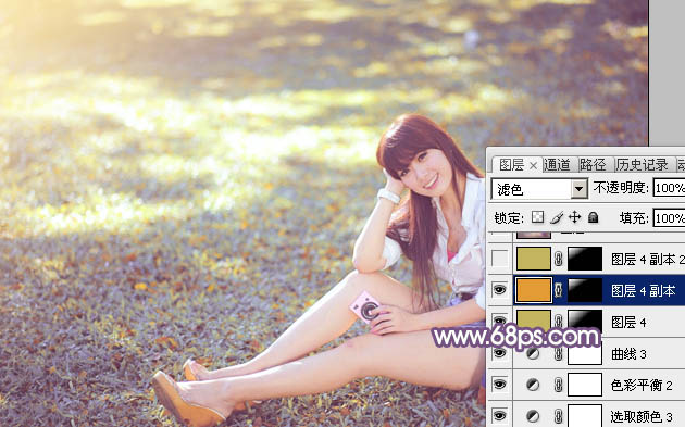 用PS打造明亮紫黄色草地上的美女照片