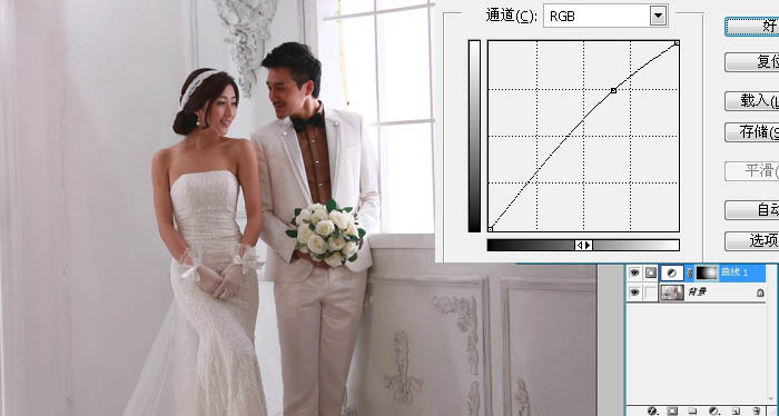 PS调出米黄色的韩系室内婚纱照片