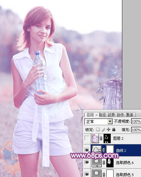 调出时尚浅紫色外景美女图片的PS教程