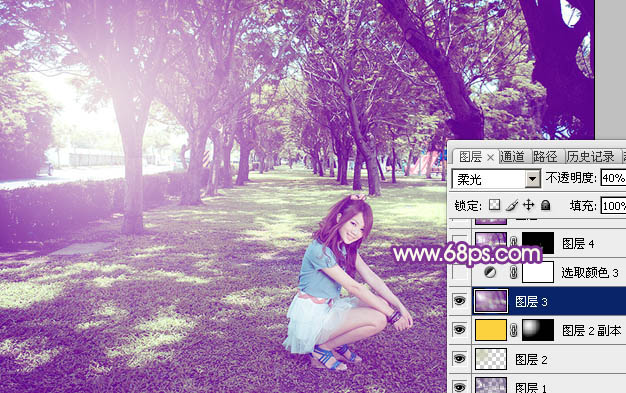 PS调出紫色树林中的漂亮女孩图片