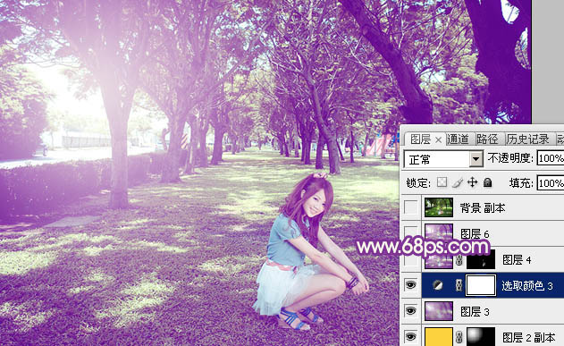PS调出紫色树林中的漂亮女孩图片