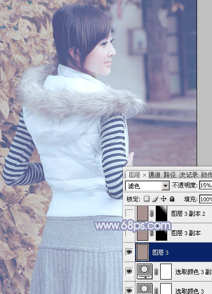 PS把冬季美女图片调成韩系淡蓝色彩