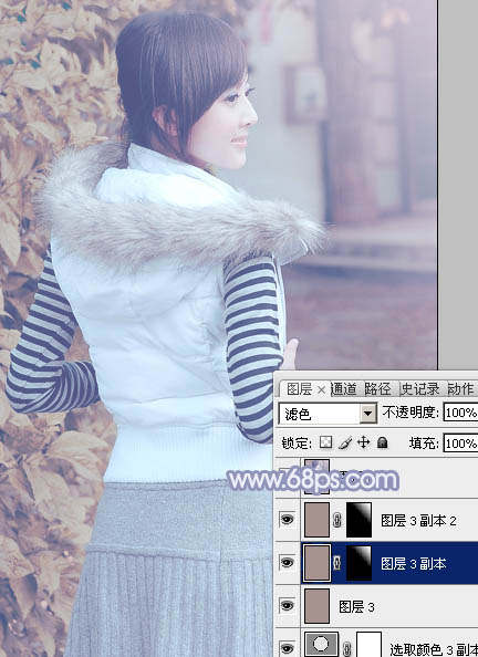 PS把冬季美女图片调成韩系淡蓝色彩