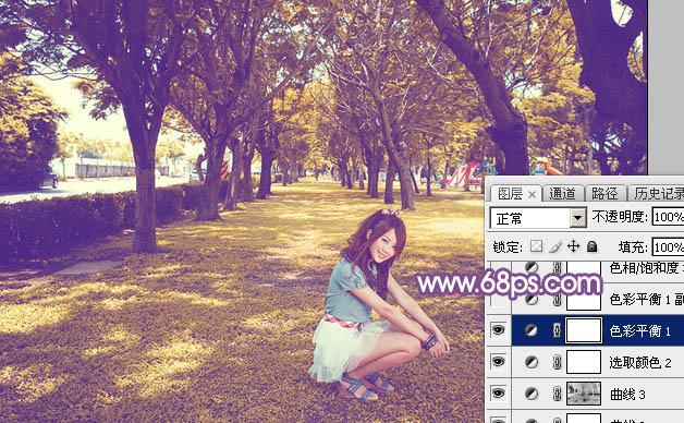 怎样用PS调出紫褐色树林中的女孩图片