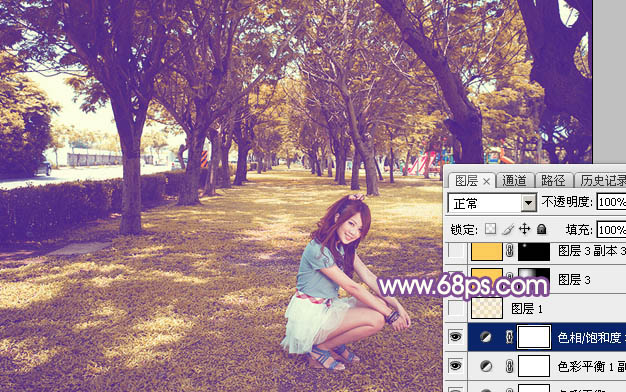 怎样用PS调出紫褐色树林中的女孩图片
