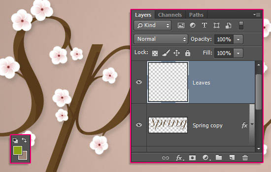 用PS制作纤细可爱的树枝花朵文字图片