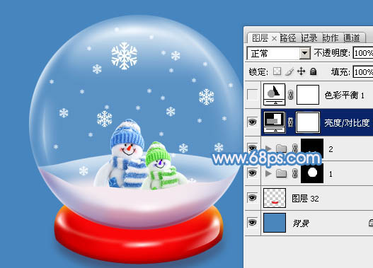 Photoshop制作飘着雪花的圣诞水晶球