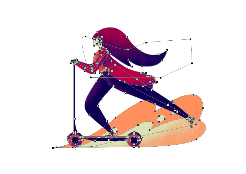 用PS设计人物骑滑板车的动漫插画图片