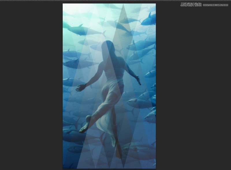 PS设计棱形光线海底场景人物壁纸图片