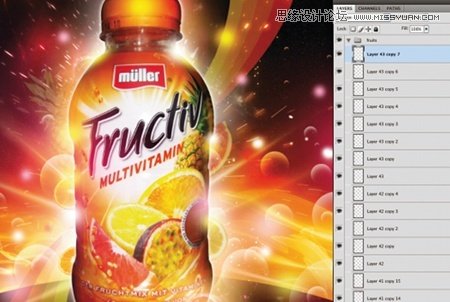 制作绚丽色彩水果饮料海报图片的PS教程