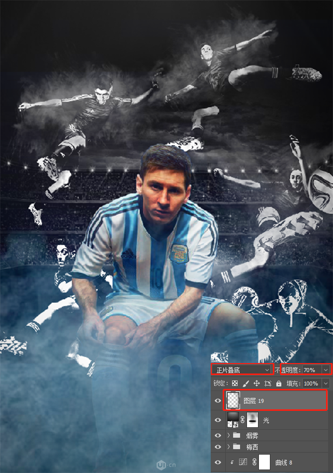 用PS设计球星梅西主题足球海报图片