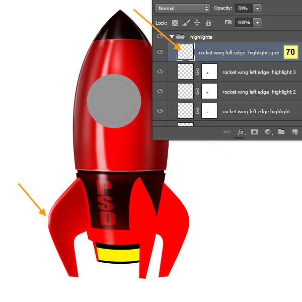 制作精致红色卡通小火箭图片的PS教程