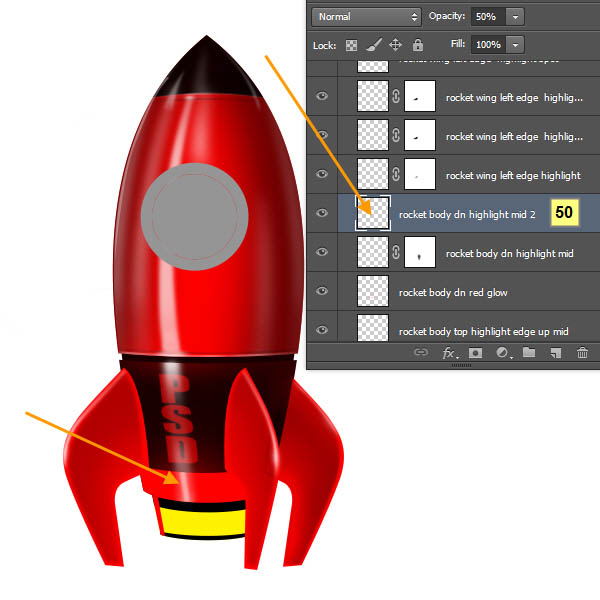 制作精致红色卡通小火箭图片的PS教程