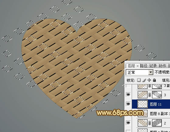 Photoshop竹片编制而成的心形图案