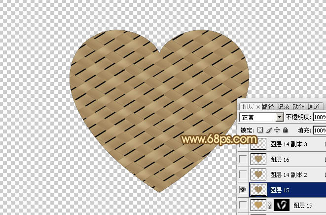Photoshop竹片编制而成的心形图案