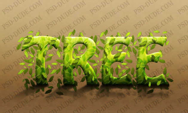 PS制作长满树叶的绿色立体浮雕文字