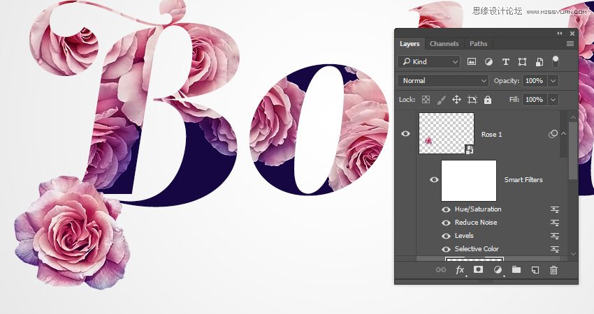 制作创意粉色玫瑰花朵文字图片的PS教程