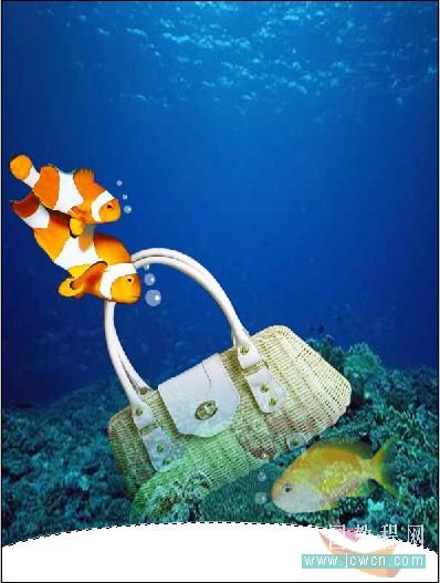 PS合成沉落在海底的手提包广告图片