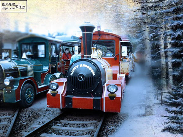 PS合成行驶在梦幻森林中的火车照片