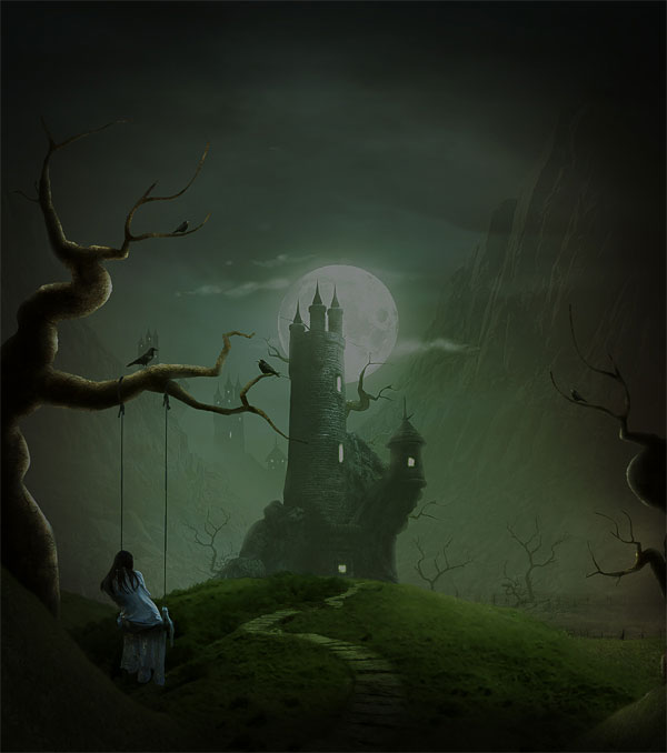 用PS合成童话故事中的黑夜恐怖城堡图片