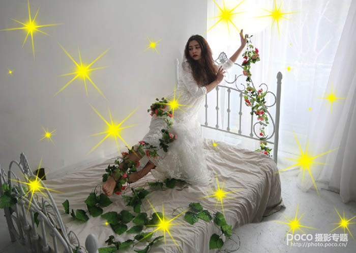 Photoshop合成驾着花床腾飞的天使照片