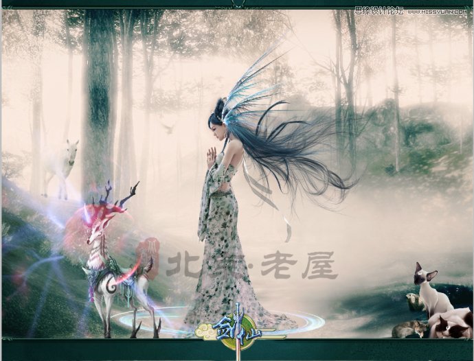 PS合成梦幻森林场景中的CG美女照片
