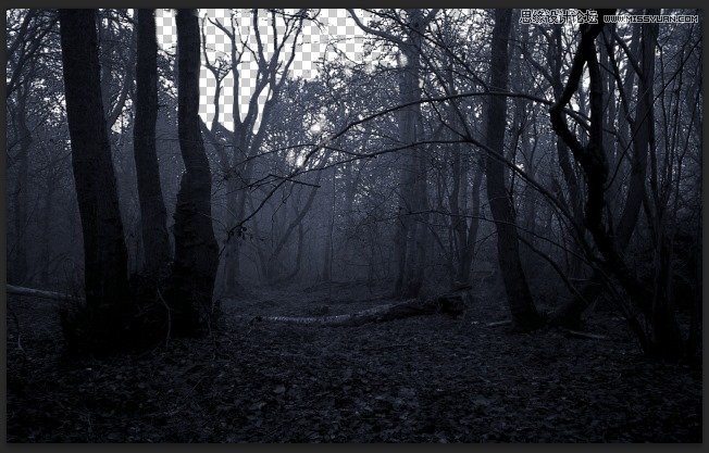PS合成黑暗森林中围困的女孩场景照片