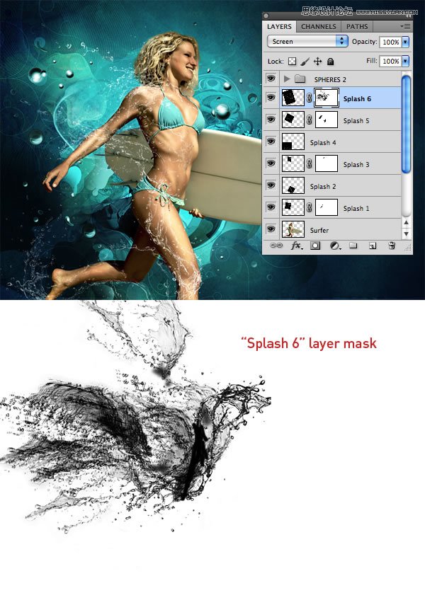 合成水花特效夏日比基尼图片的PS教程