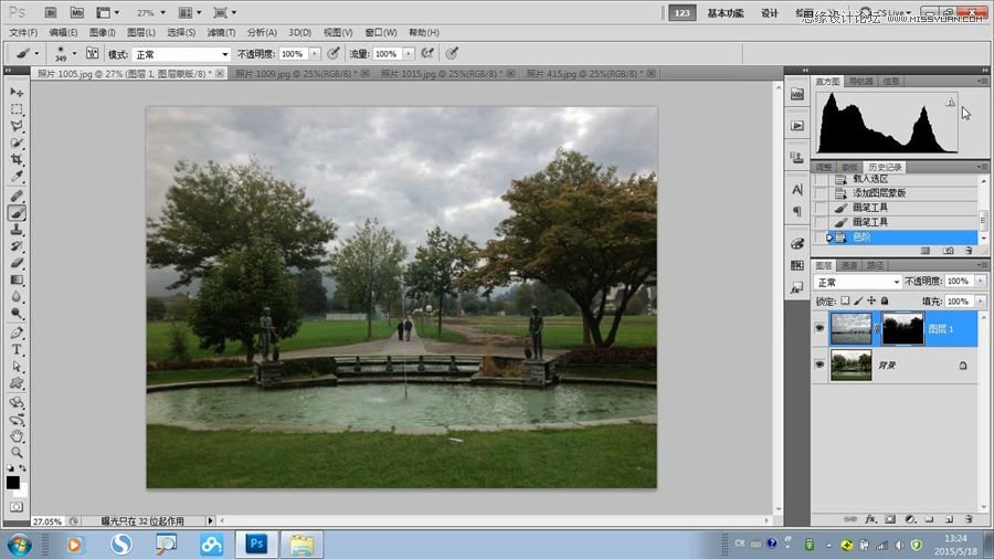 给公园风景照片添加逼真云彩的PS合成教程