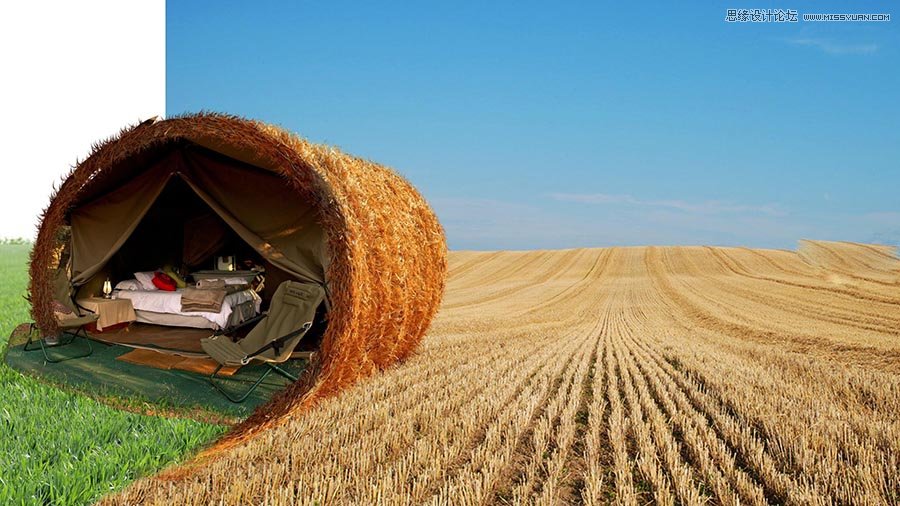 Photoshop合成秋季麦田收割场景海报图片