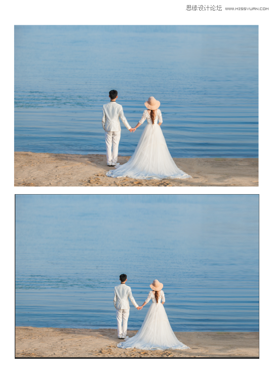 Photoshop合成唯美樱花树下的海景婚纱照片