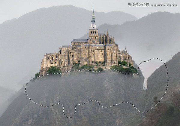 PS合成站在山崖远望城堡的骑士场景照片