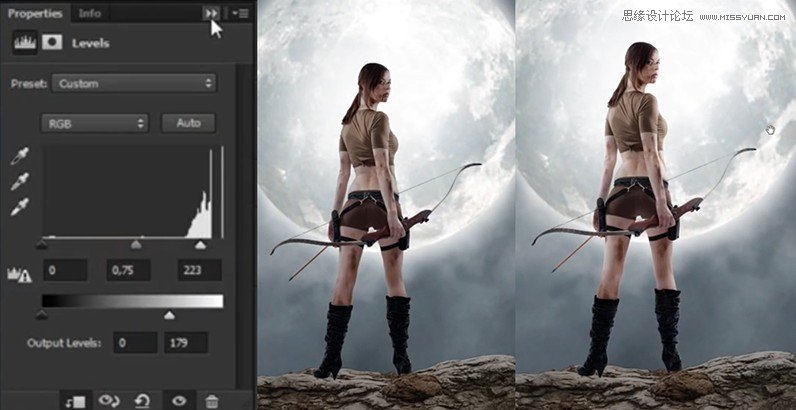 PS合成巨型月亮下的战斗女弓箭手场景图片