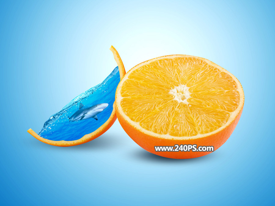 Photoshop合成切开橙子中的创意海洋图片
