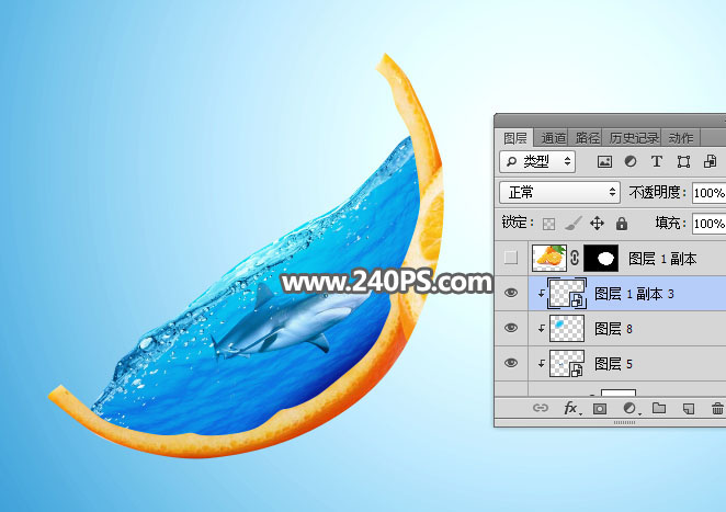 Photoshop合成切开橙子中的创意海洋图片