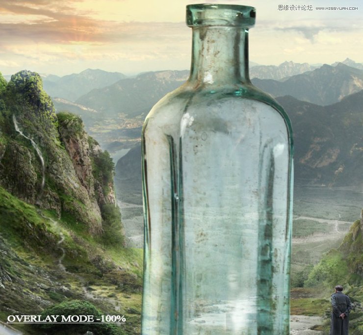 PS合成山谷中爬满藤蔓的巨大瓶子图片
