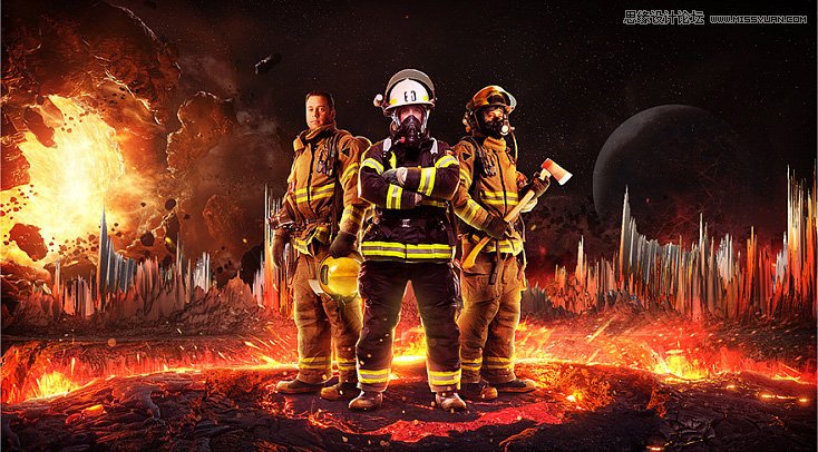 合成消防战士救火场景海报图片的PS教程