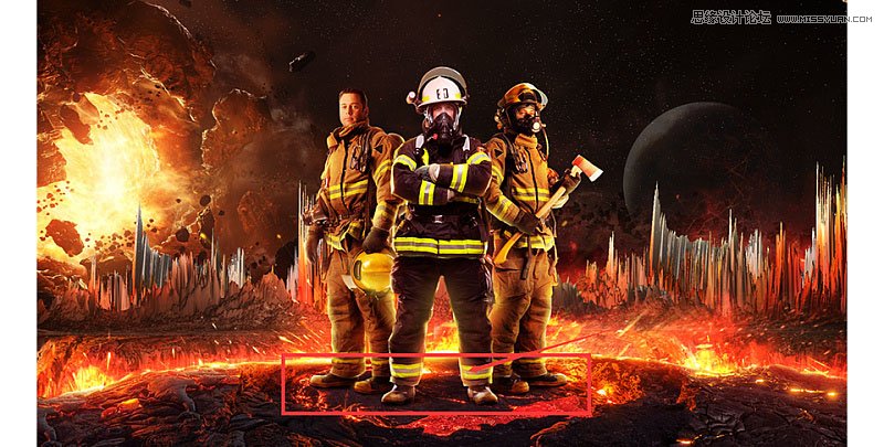 合成消防战士救火场景海报图片的PS教程
