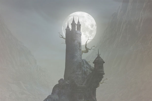 Photoshop组合成月色下的恐怖城堡壁纸