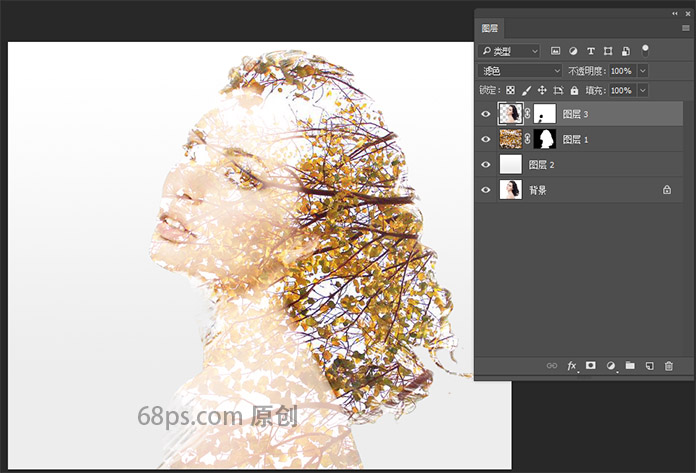 合成人物头像与树枝重影效果的PS教程
