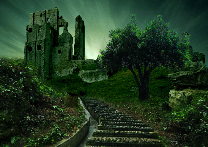 用PS合成阴暗森林中的废弃城堡图片