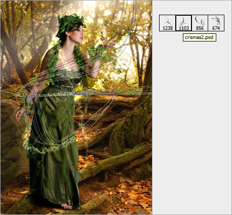 PS合成梦幻树林中的绿衣天使图片