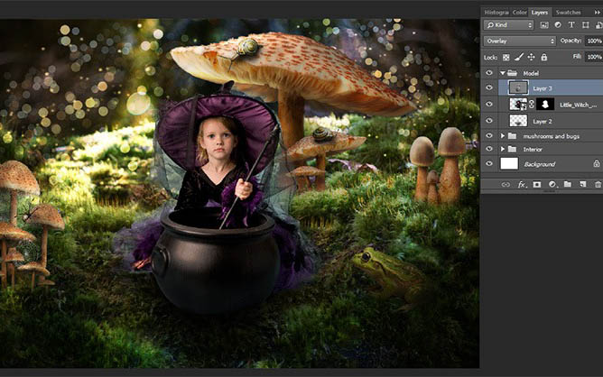 用PS合成梦幻森林中的魔法小女孩照片