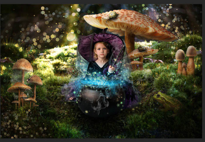 用PS合成梦幻森林中的魔法小女孩照片